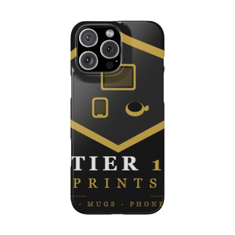 Slim Phone Case — Black & Gold Tier 1 Prints Logo Design