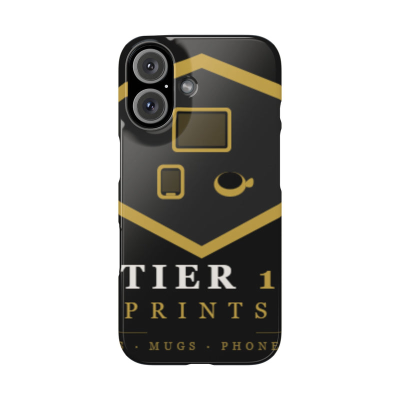 Slim Phone Case — Black & Gold Tier 1 Prints Logo Design