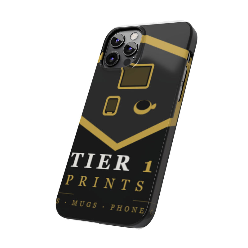 Slim Phone Case — Black & Gold Tier 1 Prints Logo Design