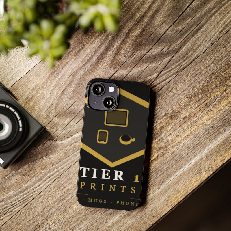 Slim Phone Case — Black & Gold Tier 1 Prints Logo Design