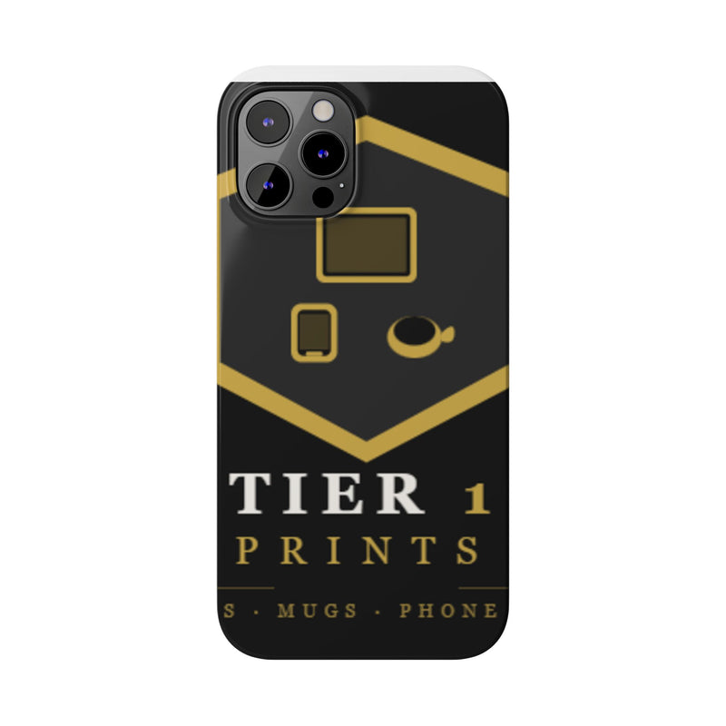 Slim Phone Case — Black & Gold Tier 1 Prints Logo Design