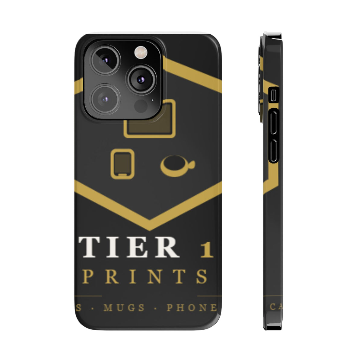 Slim Phone Case — Black & Gold Tier 1 Prints Logo Design
