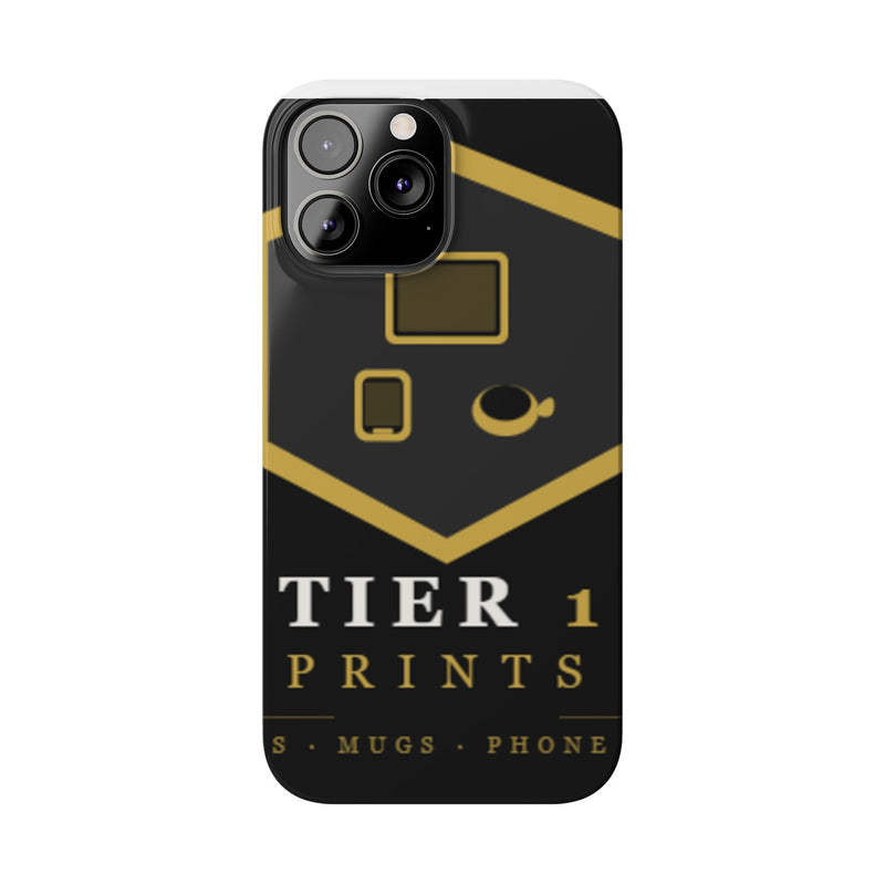 Slim Phone Case — Black & Gold Tier 1 Prints Logo Design