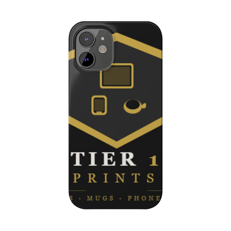 Slim Phone Case — Black & Gold Tier 1 Prints Logo Design