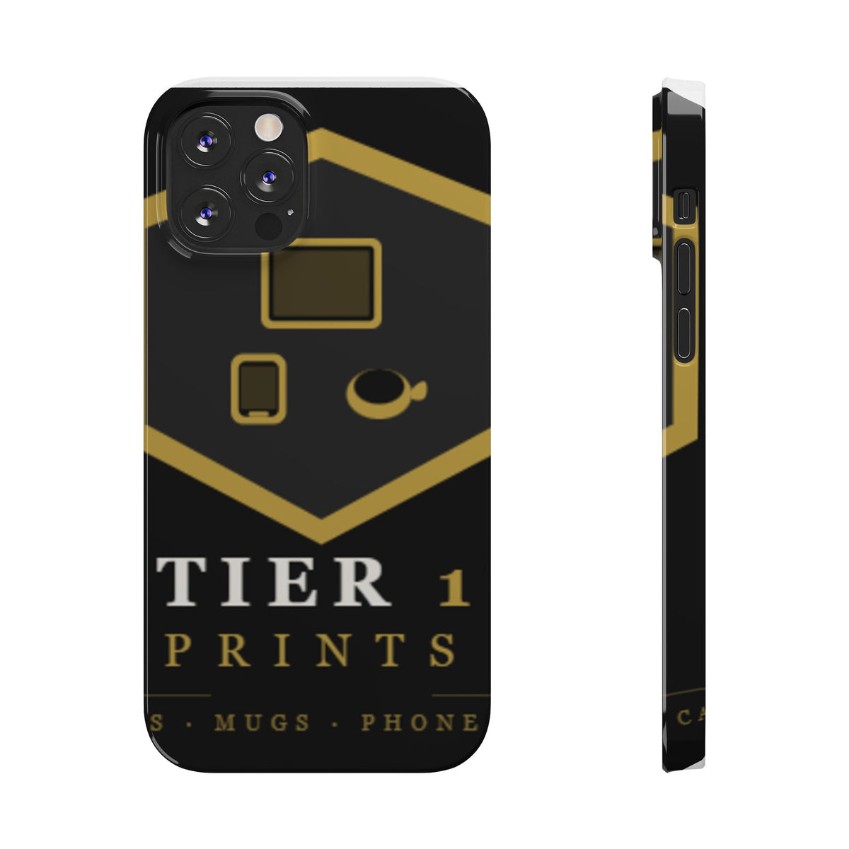 Slim Phone Case — Black & Gold Tier 1 Prints Logo Design