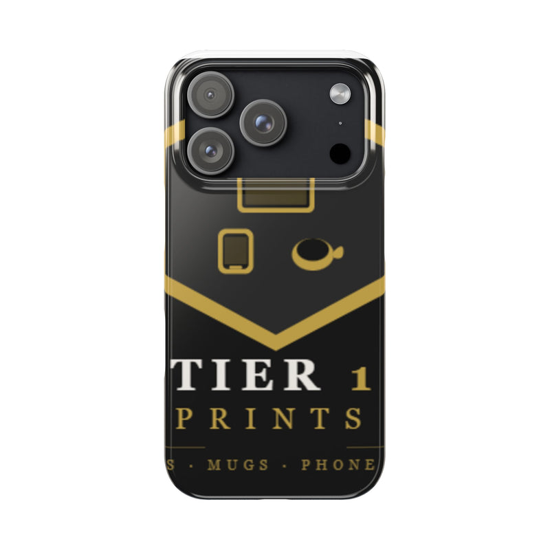 Slim Phone Case — Black & Gold Tier 1 Prints Logo Design