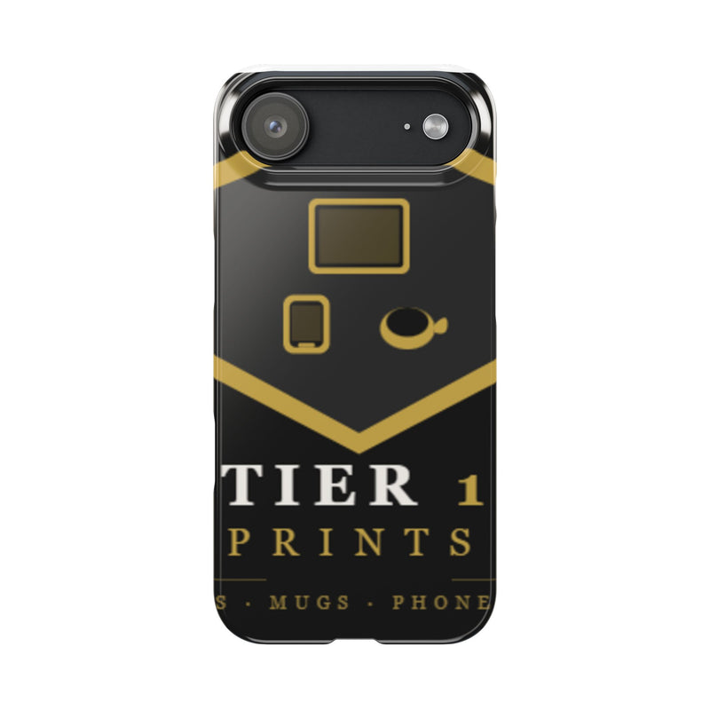 Slim Phone Case — Black & Gold Tier 1 Prints Logo Design
