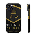 Slim Phone Case — Black & Gold Tier 1 Prints Logo Design