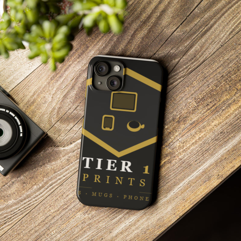Slim Phone Case — Black & Gold Tier 1 Prints Logo Design