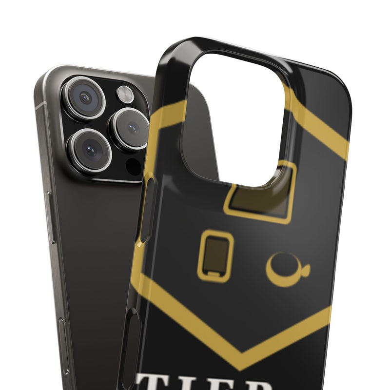Slim Phone Case — Black & Gold Tier 1 Prints Logo Design