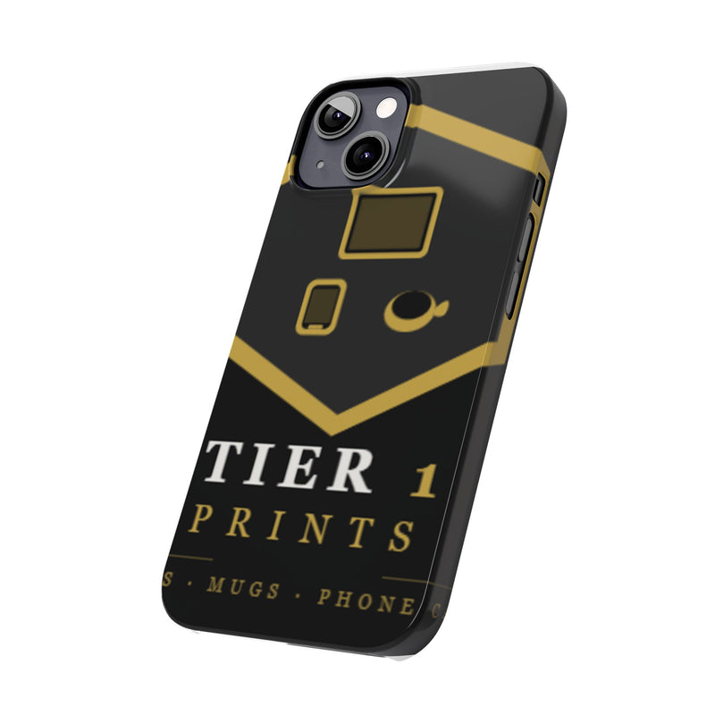Slim Phone Case — Black & Gold Tier 1 Prints Logo Design