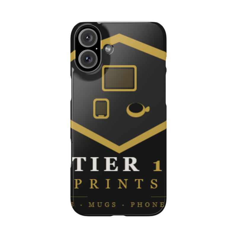 Slim Phone Case — Black & Gold Tier 1 Prints Logo Design