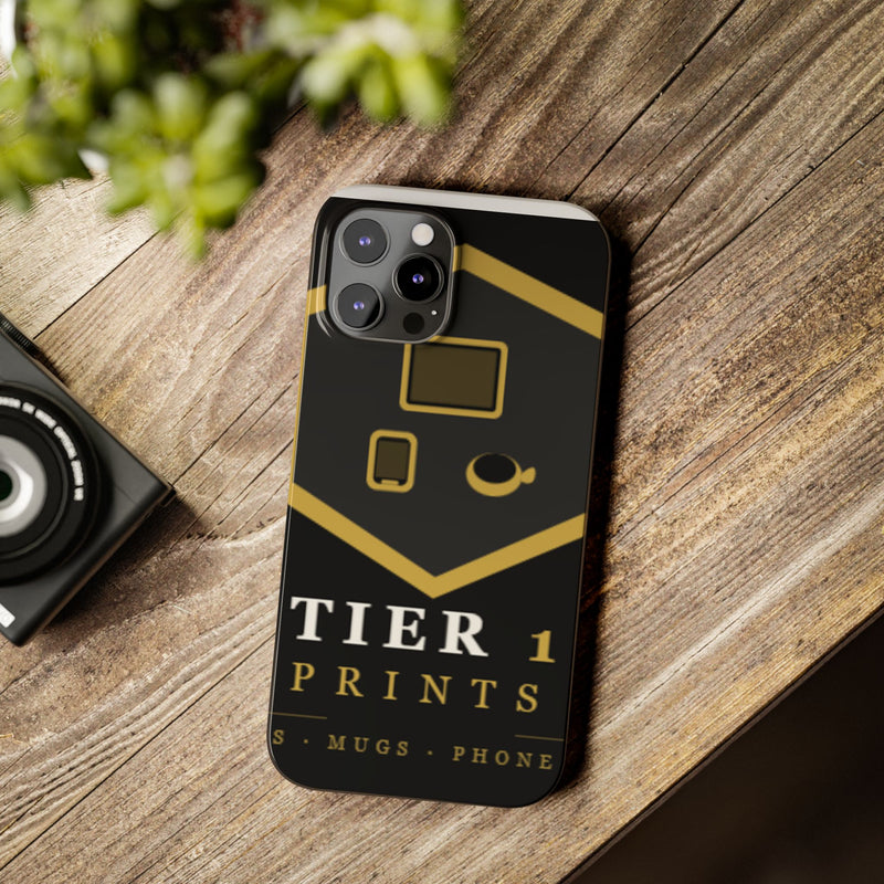 Slim Phone Case — Black & Gold Tier 1 Prints Logo Design