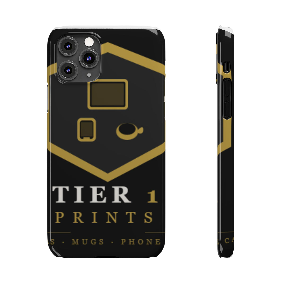 Slim Phone Case — Black & Gold Tier 1 Prints Logo Design