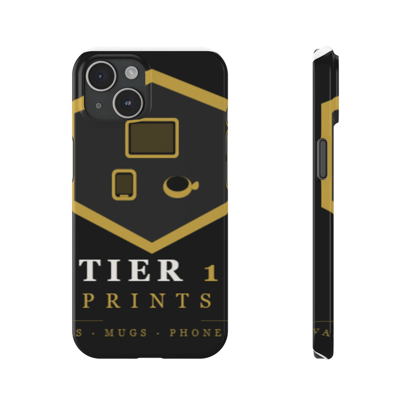 Slim Phone Case — Black & Gold Tier 1 Prints Logo Design