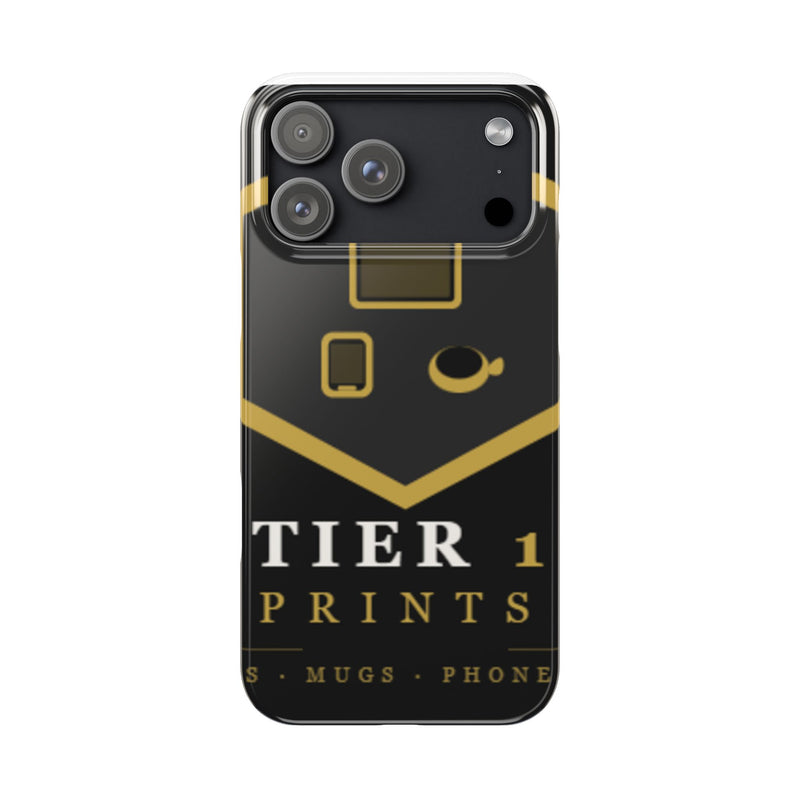 Slim Phone Case — Black & Gold Tier 1 Prints Logo Design