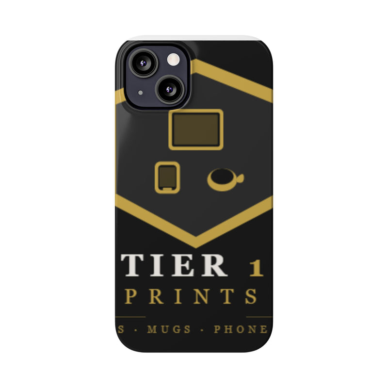 Slim Phone Case — Black & Gold Tier 1 Prints Logo Design