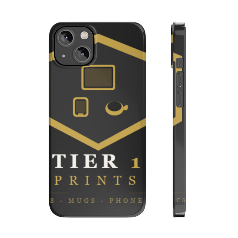 Slim Phone Case — Black & Gold Tier 1 Prints Logo Design
