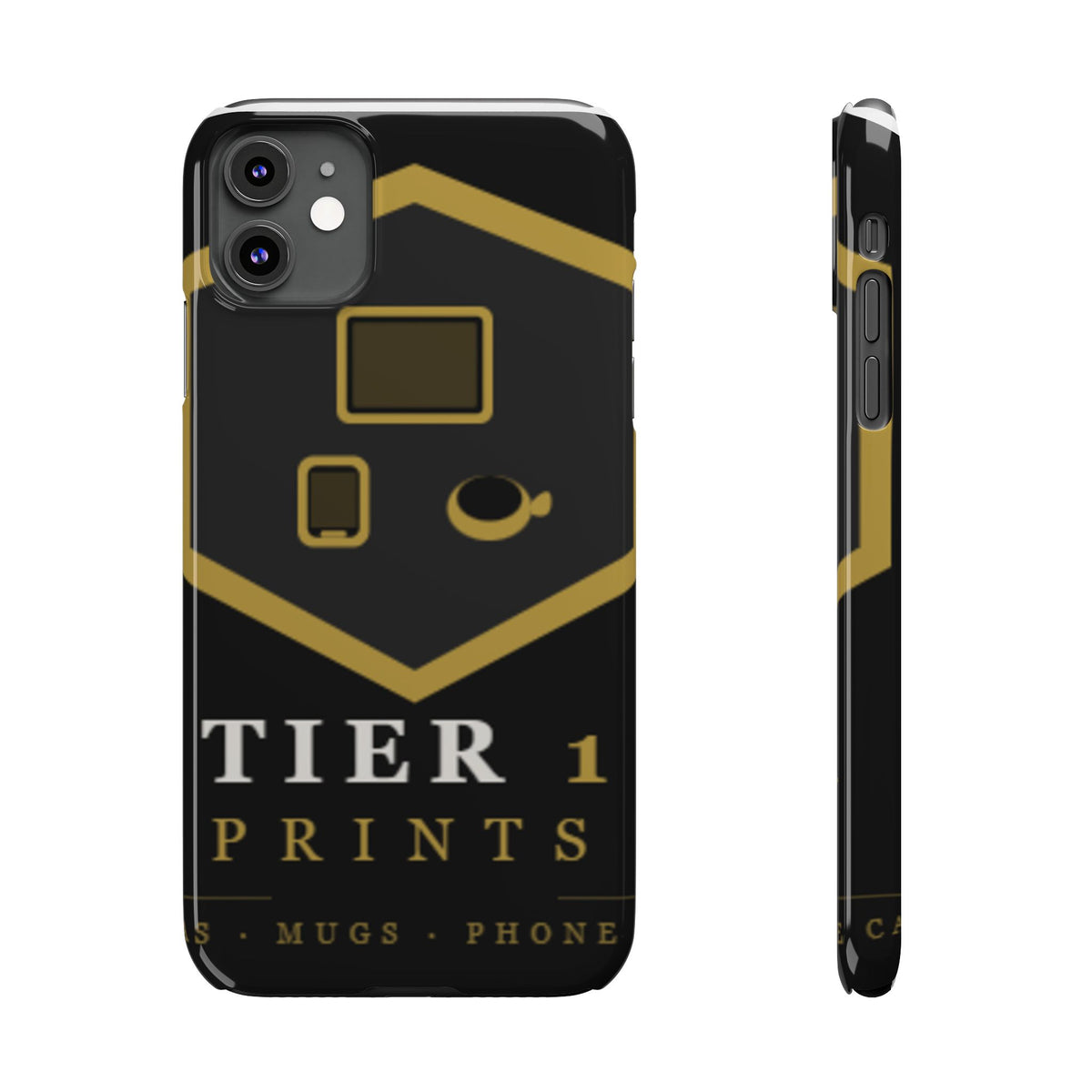 Slim Phone Case — Black & Gold Tier 1 Prints Logo Design