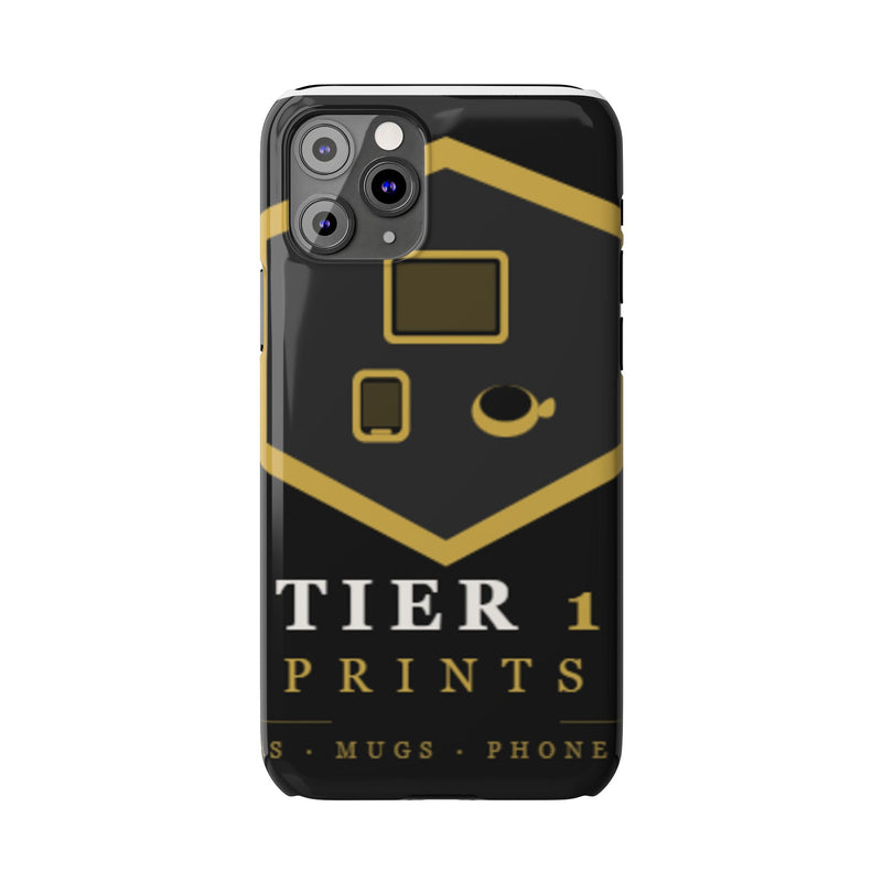 Slim Phone Case — Black & Gold Tier 1 Prints Logo Design