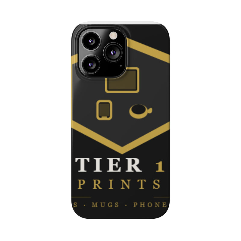 Slim Phone Case — Black & Gold Tier 1 Prints Logo Design