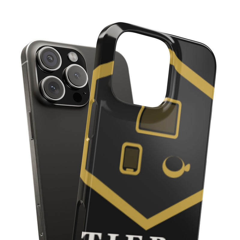 Slim Phone Case — Black & Gold Tier 1 Prints Logo Design