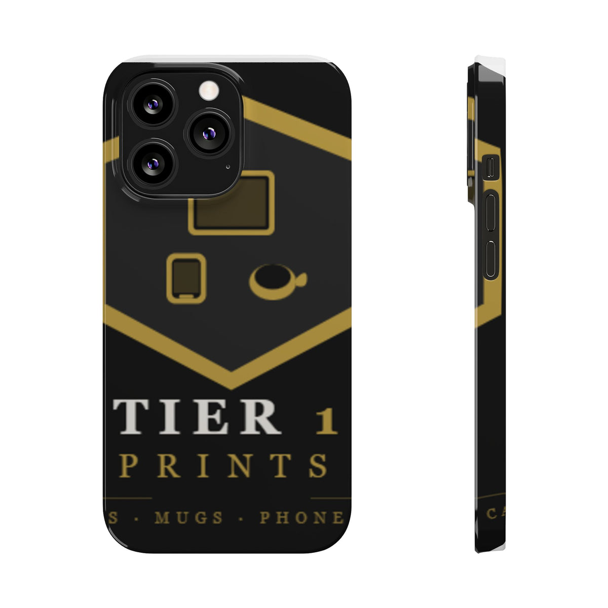 Slim Phone Case — Black & Gold Tier 1 Prints Logo Design