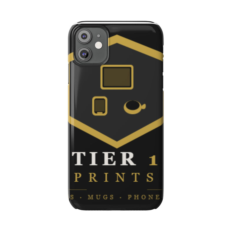 Slim Phone Case — Black & Gold Tier 1 Prints Logo Design
