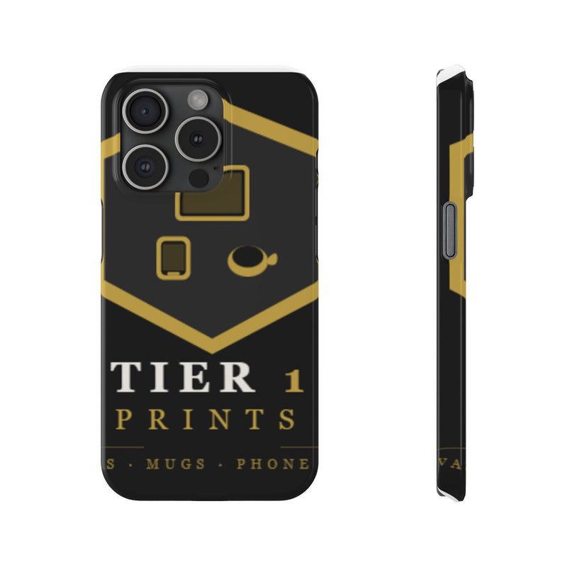 Slim Phone Case — Black & Gold Tier 1 Prints Logo Design