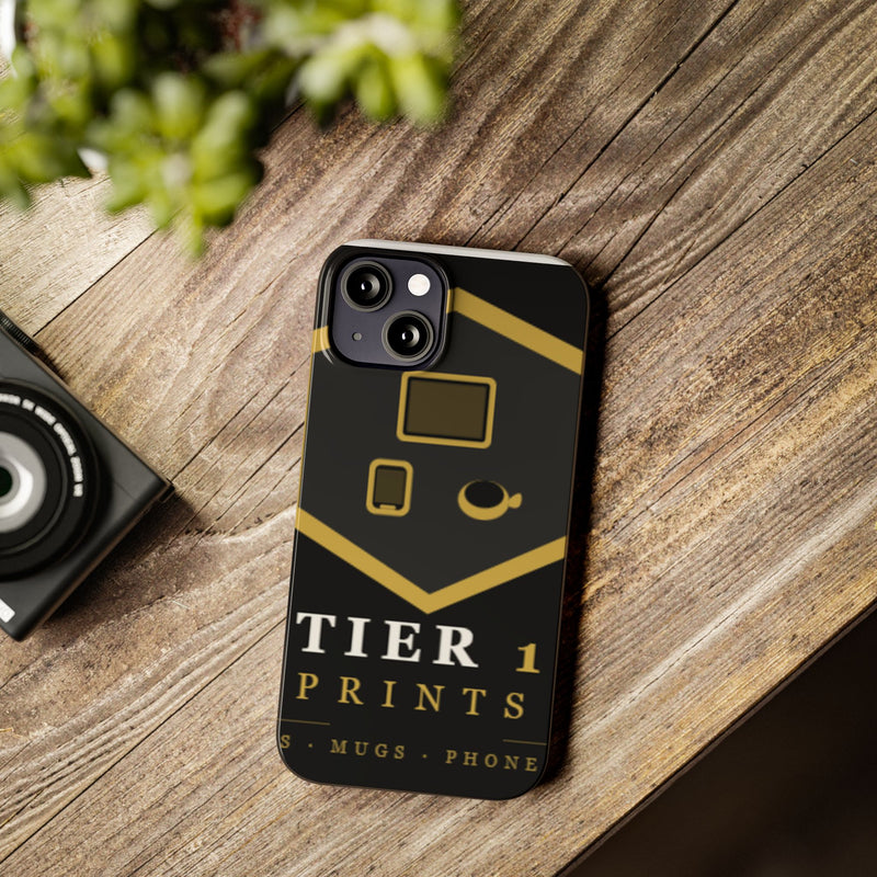 Slim Phone Case — Black & Gold Tier 1 Prints Logo Design