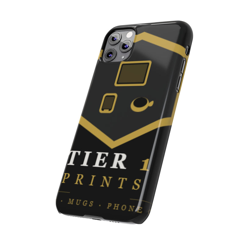 Slim Phone Case — Black & Gold Tier 1 Prints Logo Design