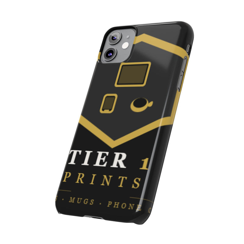 Slim Phone Case — Black & Gold Tier 1 Prints Logo Design