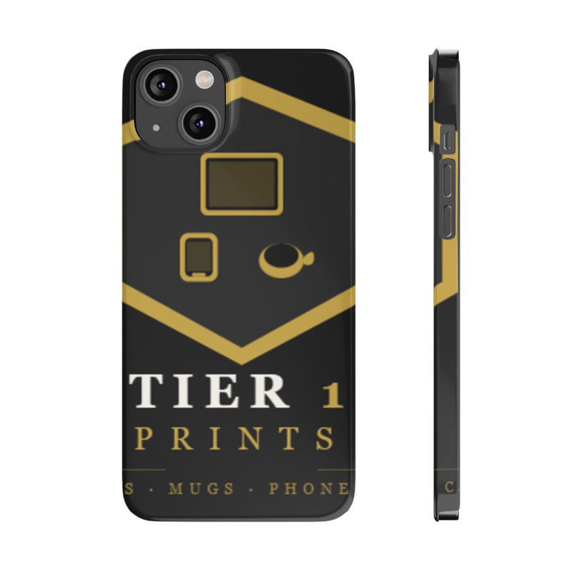 Slim Phone Case — Black & Gold Tier 1 Prints Logo Design