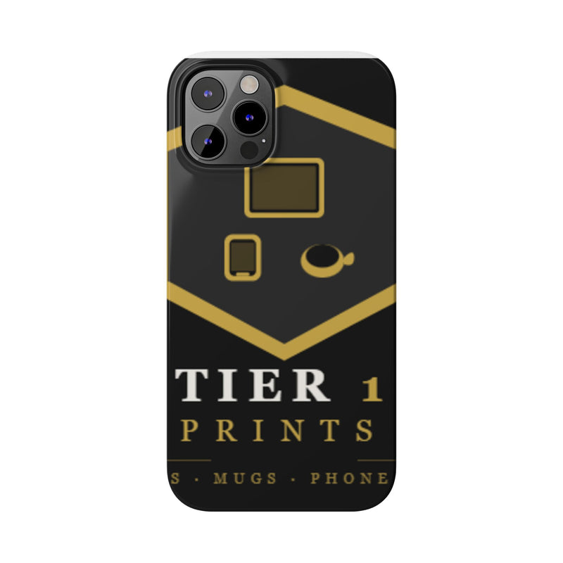 Slim Phone Case — Black & Gold Tier 1 Prints Logo Design