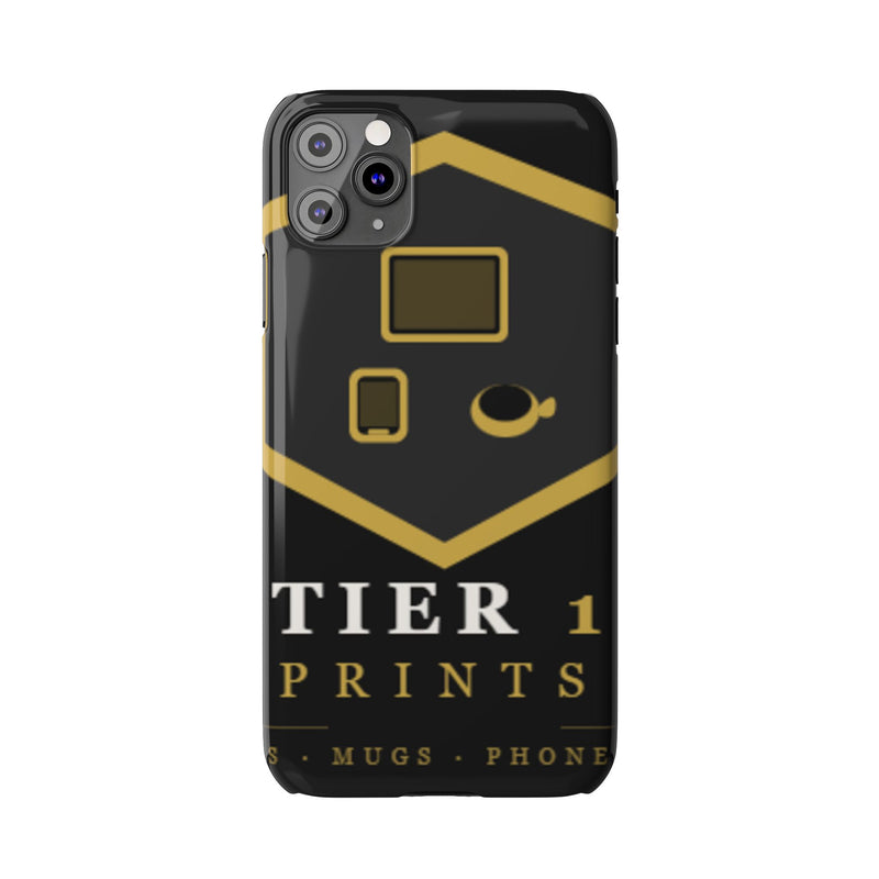 Slim Phone Case — Black & Gold Tier 1 Prints Logo Design