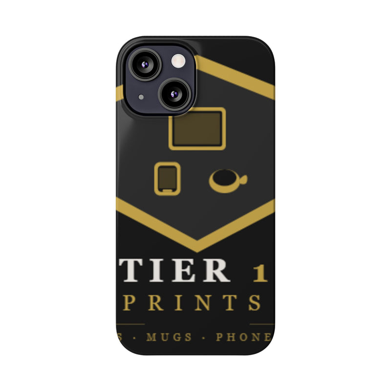 Slim Phone Case — Black & Gold Tier 1 Prints Logo Design