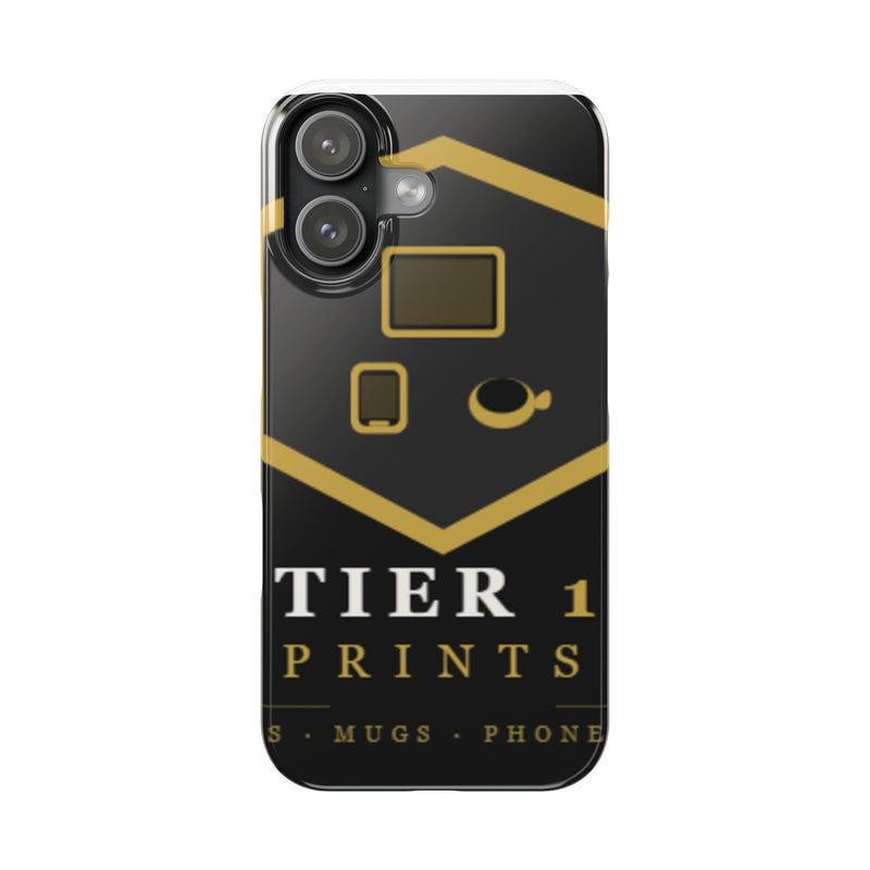 Slim Phone Case — Black & Gold Tier 1 Prints Logo Design