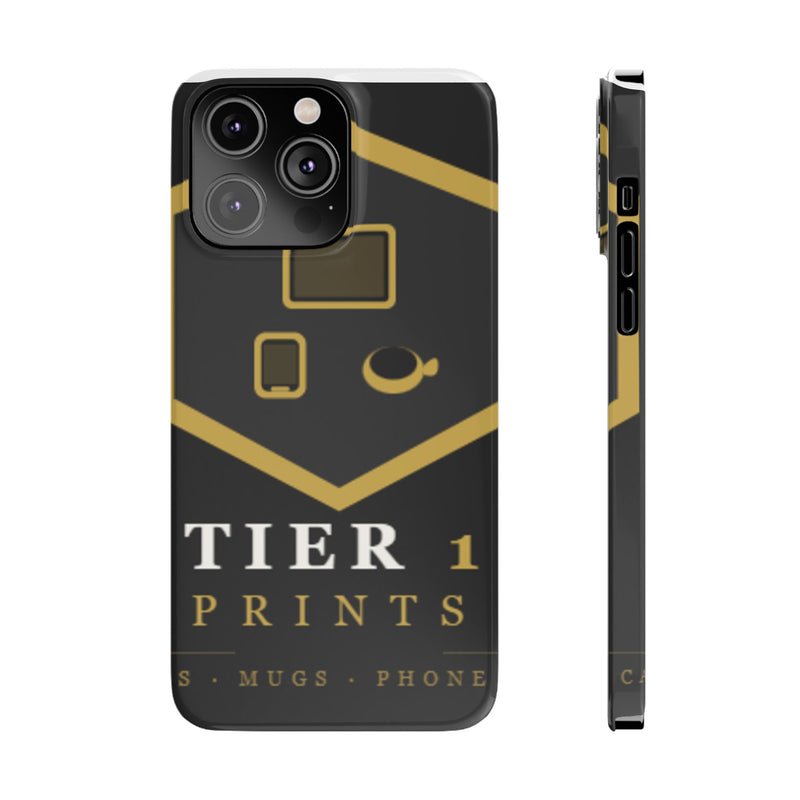 Slim Phone Case — Black & Gold Tier 1 Prints Logo Design