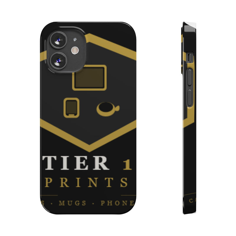 Slim Phone Case — Black & Gold Tier 1 Prints Logo Design
