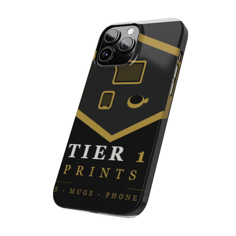 Slim Phone Case — Black & Gold Tier 1 Prints Logo Design