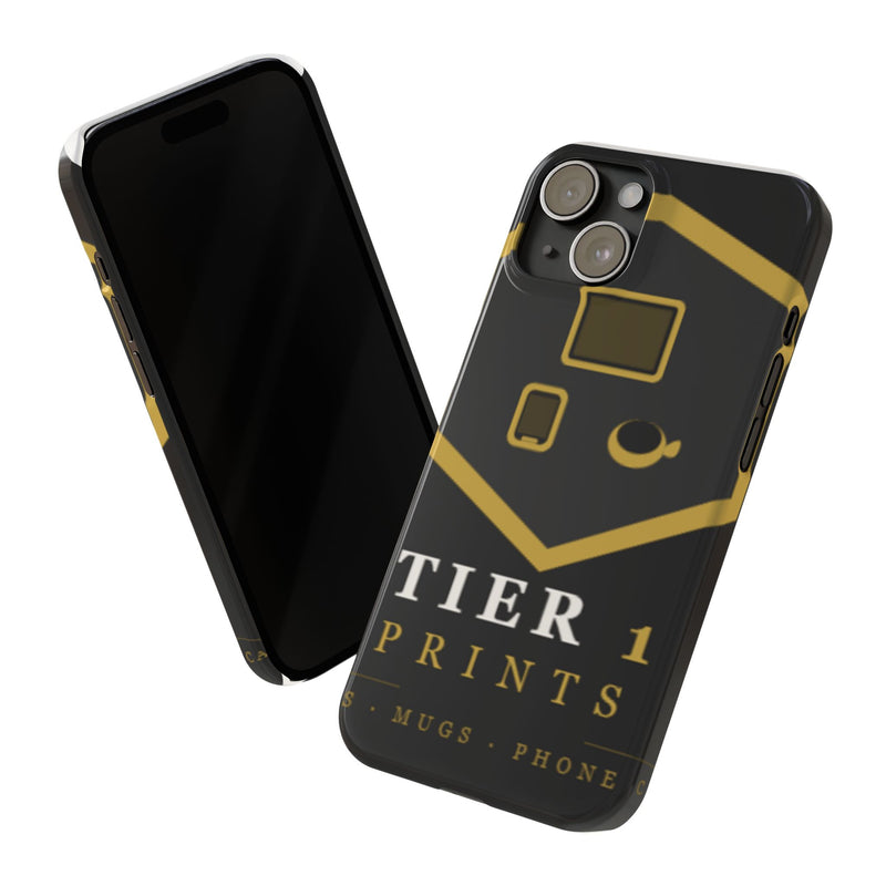 Slim Phone Case — Black & Gold Tier 1 Prints Logo Design