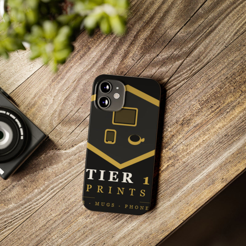 Slim Phone Case — Black & Gold Tier 1 Prints Logo Design