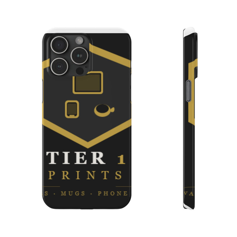 Slim Phone Case — Black & Gold Tier 1 Prints Logo Design