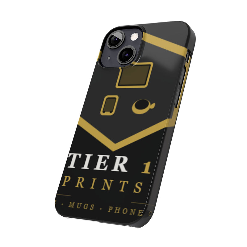 Slim Phone Case — Black & Gold Tier 1 Prints Logo Design