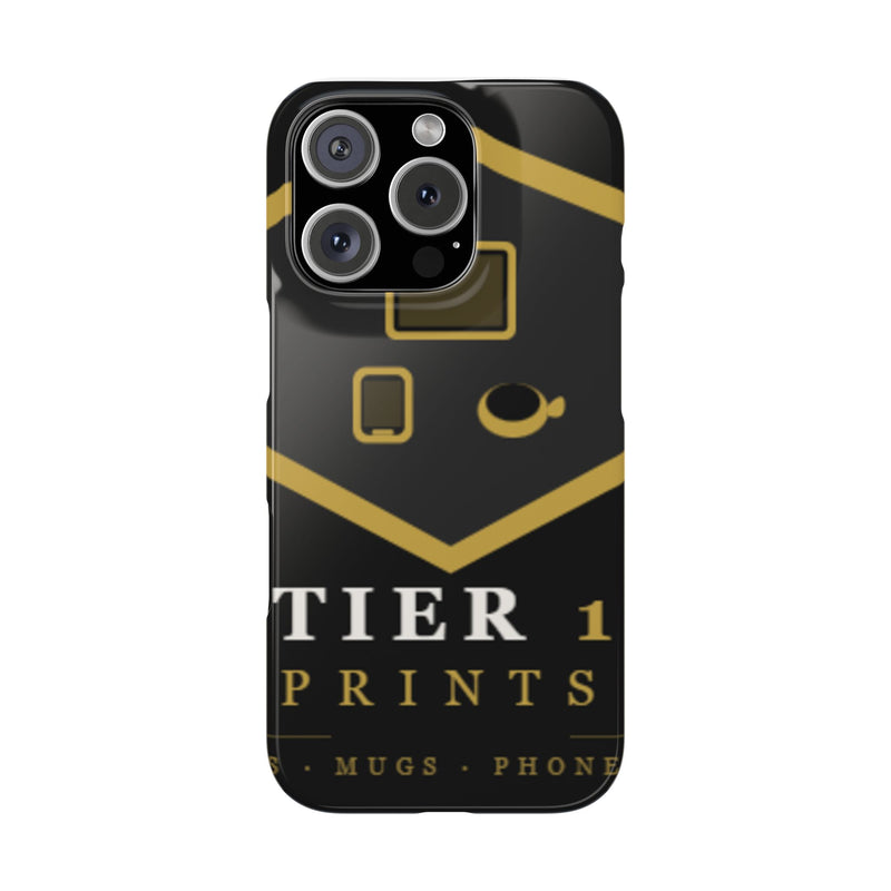 Slim Phone Case — Black & Gold Tier 1 Prints Logo Design