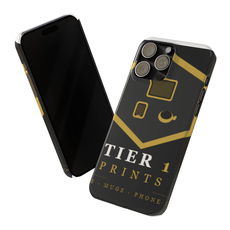 Slim Phone Case — Black & Gold Tier 1 Prints Logo Design