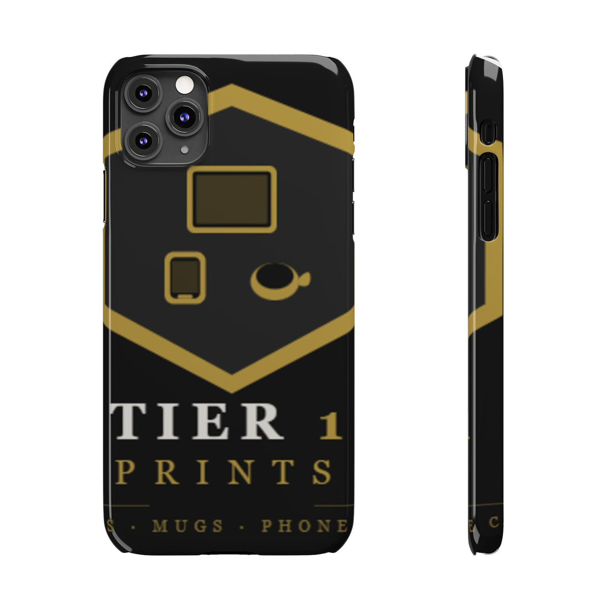 Slim Phone Case — Black & Gold Tier 1 Prints Logo Design