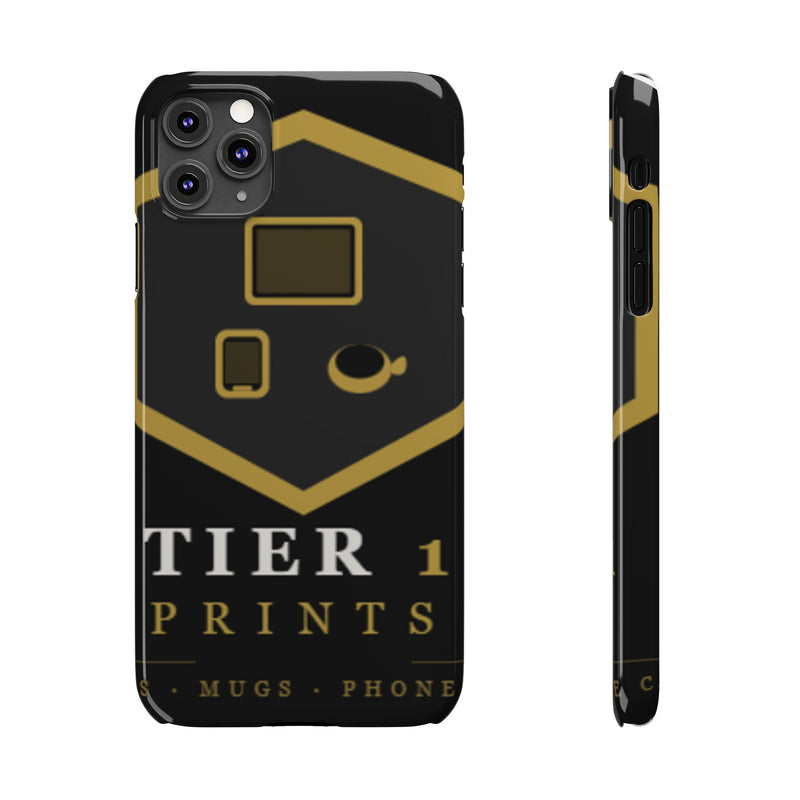 Slim Phone Case — Black & Gold Tier 1 Prints Logo Design