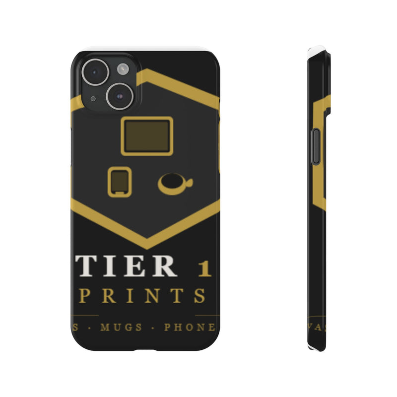 Slim Phone Case — Black & Gold Tier 1 Prints Logo Design