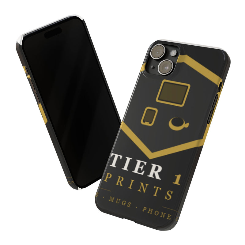 Slim Phone Case — Black & Gold Tier 1 Prints Logo Design